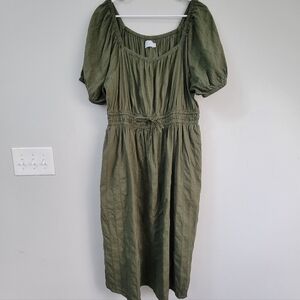 Time & Tru Green Peasant Midi Dress Women's Size XXL (20) Milkmaid Cottagecore